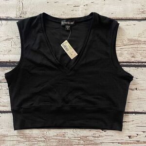 Bebe Crop V Neck Top Black Size Medium‎ Made In USA NWT Women's